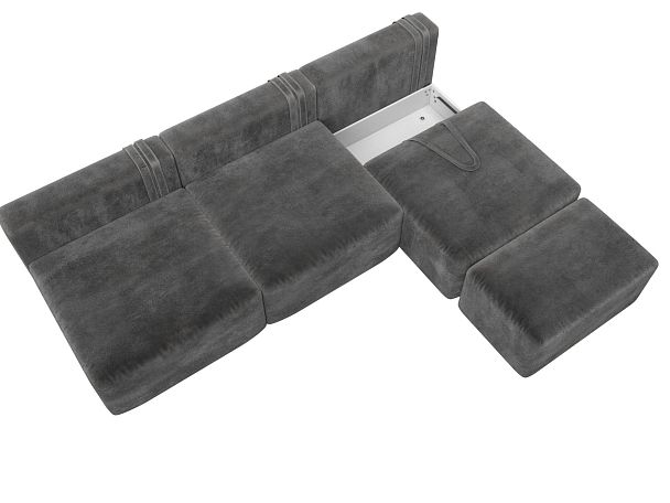 Диван угловой модульный с пуфом Лига-060 НПБ Лонг угол универсальный Велюр серый - Вид 7