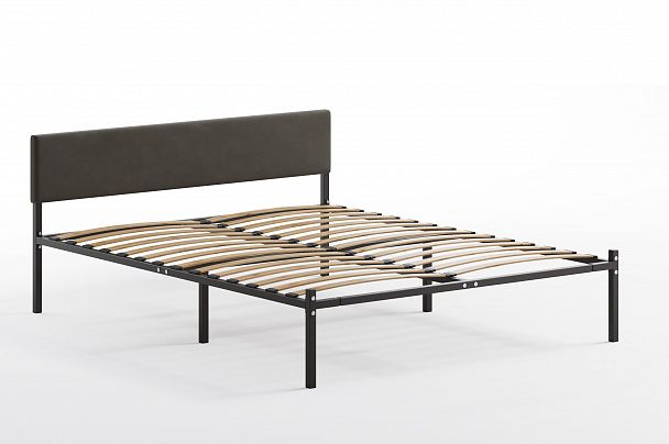 Кровать  металлическая Лофт КОМПАКТ с мягкой спинкой 1800*2000, цвет кровати черный, мягкая спинка темная - Вид 3