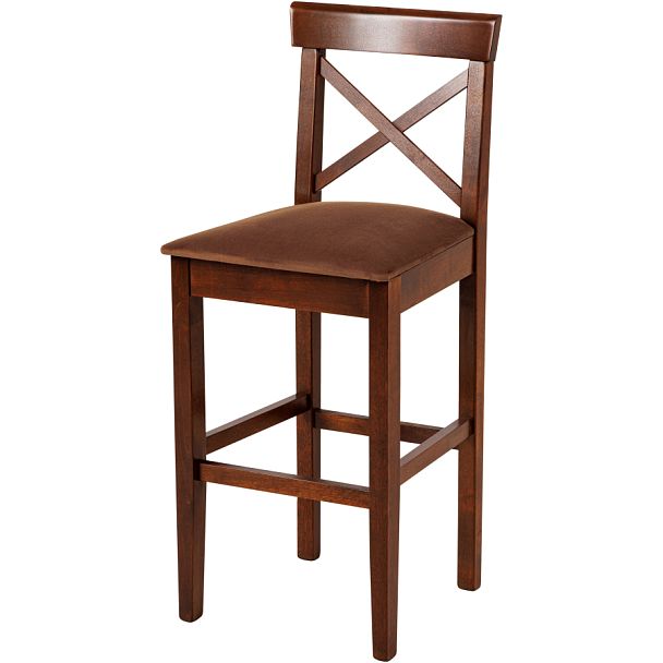 Комплект деревянных полубарных стульев с мягким сиденьем Бергольф Темный орех/Коричневый велюр, 2 шт. - Вид 1