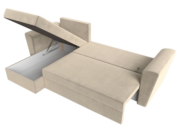 Угловой диван Амстердам Лайт левый (полностью микровельвет бежевый) - Вид 7