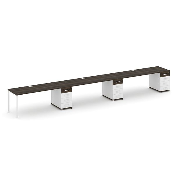 Concept Рабочая станция 3 места с 3 опорными тумбами CN.ORS-444 W Дуб Мали/Белый Бриллиант/Металл Белый 6000*720*750 - Вид 1