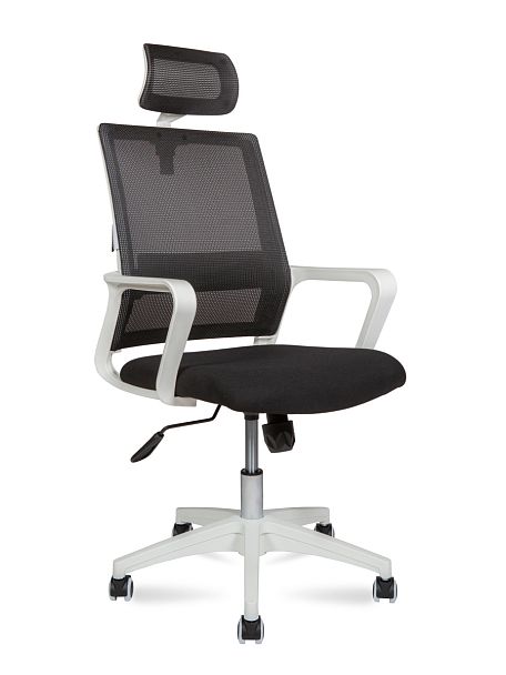 Кресло Бит / белый пластик / черная сетка / черная ткань - Вид 1