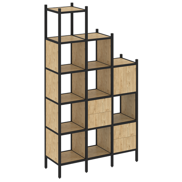 Loft Прямой стеллаж наборный VR.L-21 Тиквуд светлый/Чёрный металл 1278*446*2280 - Вид 1