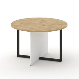 Шифт Стол переговорный, круглый SK.SP-KR-120.P Тиквуд Светлый/Белый Бриллиант/Металл Черный 1200*120 - Фото предпросмотра