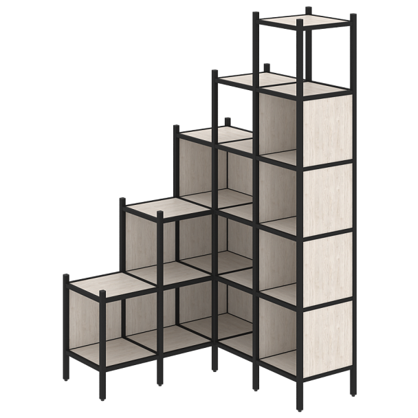 Loft Угловой внутренний стеллаж наборный VR.L-49 Денвер светлый/Чёрный металл 1278*1278*2280 - Вид 1