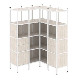 Loft Угловой внутренний стеллаж наборный VR.L-33 Денвер светлый/Белый металл 1278*1278*1869 - Фото предпросмотра