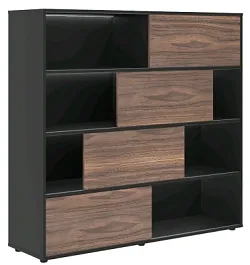VELION VENEER Стеллаж со слайд-дверьми VRMCS 1615 1600х450х1517 Американский орех/Яшма черный Velion veneer кабинет руковод  черный/американский орех - Фото предпросмотра