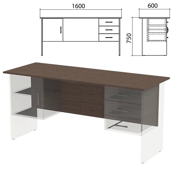 Столешница, царга стола письменного с 2 тумбами "Канц" 1600х600х750 мм, венге, СК28.16.1 - Вид 2