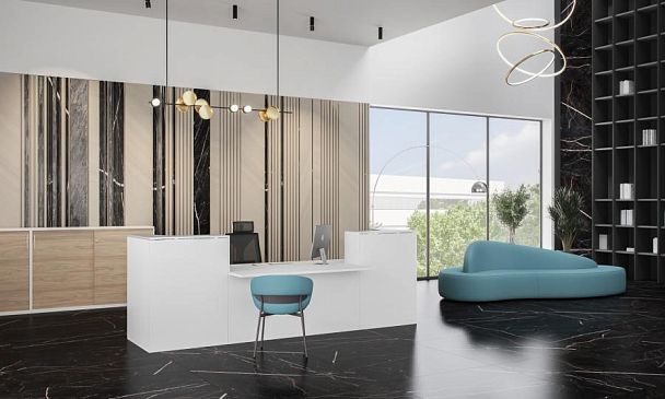 Модуль прямой 1600х818х1125 / панель передняя: акация равелло, столешница: акация равелло, полка верхняя: светло-серая Квадро / Quadro - Вид 6