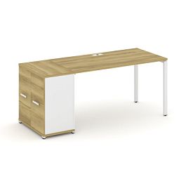 Concept Стол рабочий с опорным распаш. шкафом CN.SP-219 W Дуб Винченцо/Белый Бриллиант/Металл Белый 1800*720*750 - Фото предпросмотра
