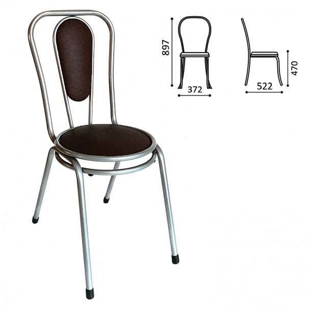 Стул для столовых, кафе, дома РС06, серебристый каркас, кожзам темно-коричневый - Вид 2