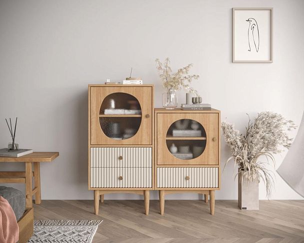 Высокая тумба Bubble с двумя ящиками арт BBL11, цвет - орех - Вид 5