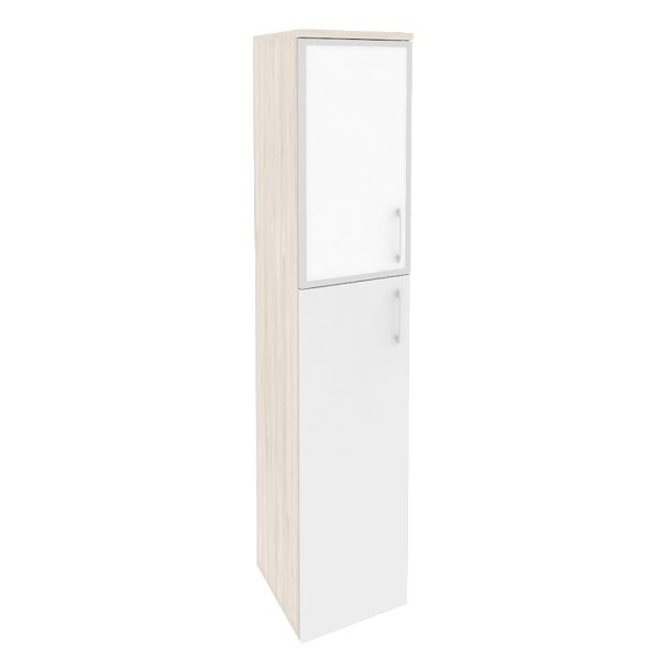 Onix Шкаф высокий узкий левый O.SU-1.7 R (L) white Денвер светлый/Белый бриллиант/Стекло white 400*420*1977 - Вид 1