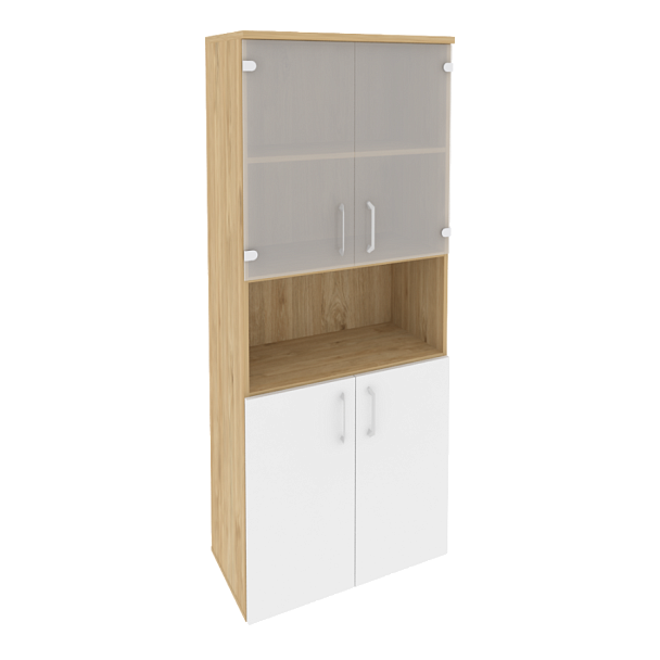 Onix Шкаф высокий широкий O.ST-1.4 Тиквуд светлый/Белый бриллиант 800*420*1977 - Вид 1