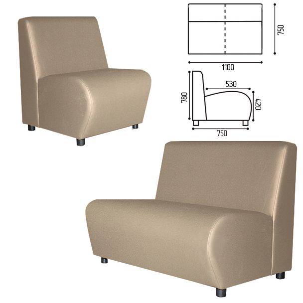 Диван мягкий двухместный "Клауд", "V-600", 1100х750х780 мм, без подлокотников, экокожа, бежевый - Вид 1