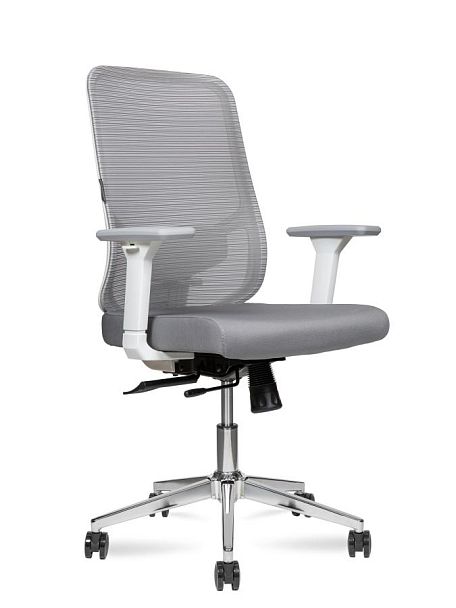 Кресло офисное / Best LB white / белый пластик / серая сетка / серая ткань /база хром - Вид 1