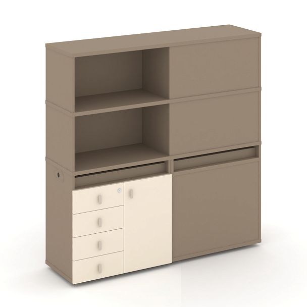 Estetica Набор №19. Тумба двойная+высокая надставка ES.NB.2V-19 Латте/Сатин 1500*410*1520 - Вид 1