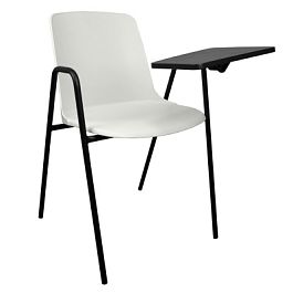 Стул Marca (4 ножки) каркас черный со столиком, белый, стопируемый - Фото предпросмотра