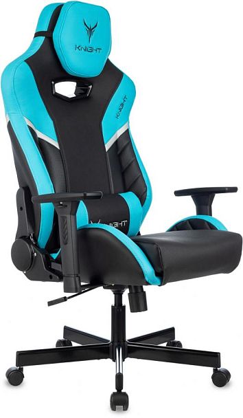 Кресло игровое Knight Thunder 5X черный/голубой экокожа крестов. металл - Вид 1