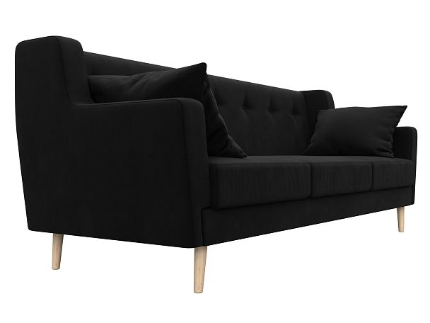 Прямой диван Брайтон 3 (полностью микровельвет черный) - Вид 3