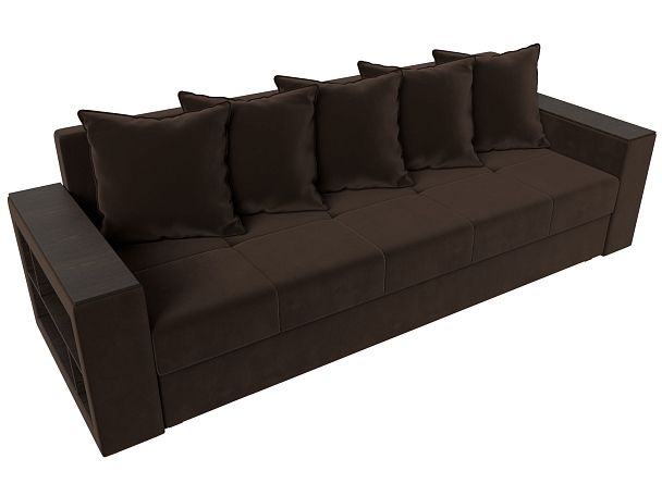 Диван прямой Дубай Лайт полки слева (полностью микровельвет коричневый) - Вид 5