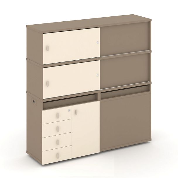 Estetica Набор №25. Тумба двойная+высокая надставка ES.NB.2V-25 Латте/Сатин 1500*410*1520 - Вид 1