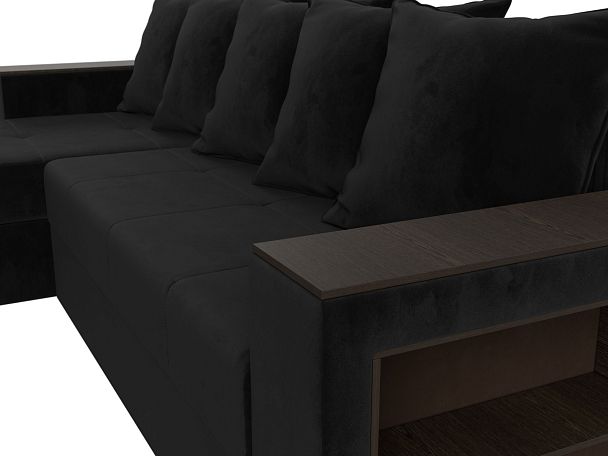 Диван угловой Дубай Лайт угол левый (полностью велюр черный) - Вид 4