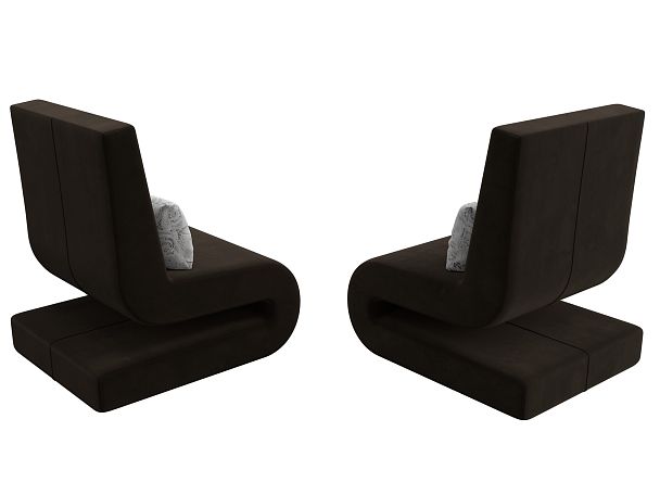 Кресло Волна (полностью микровельвет коричневый, подушки велюр серый с узором) - Вид 5