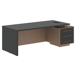 Стол руководителя с тумбой VCT 2290(R) Яшма черный/Бронза браш/Кобра 2200х900х750 VELION - Фото предпросмотра