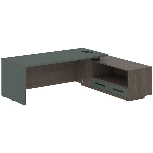 Стол руководителя с тумбой VCT 2319(R) Нефрит/Черный матовый/Дуб Сильвер 2300х1900х750 VELION - Вид 1