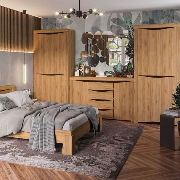 Спальня "Паола" КМ 702 (1600х1005х435 мм) дуб крафт золото - Вид 3