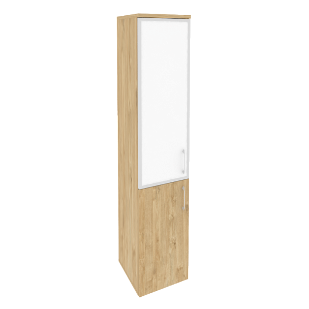 Onix Шкаф высокий узкий левый O.SU-1.2 R (L) white Тиквуд светлый/Стекло 400*420*1977 - Вид 1