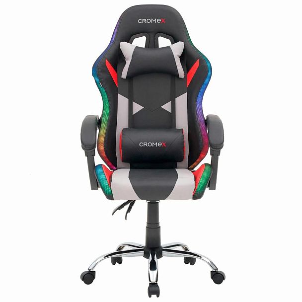 Кресло компьютерное CROMEX "Quantum GM-155 RGB", подсветка, две подушки, экокожа, черное/красное/серое, 532955 - Вид 6
