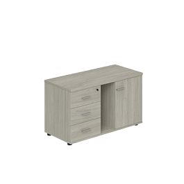 Тумба опорная (мобильная) с 3-мя ящиками + замок, распашным фасадом и нишей Wing, левая 1004х462х581 / дуб светлый - Фото предпросмотра
