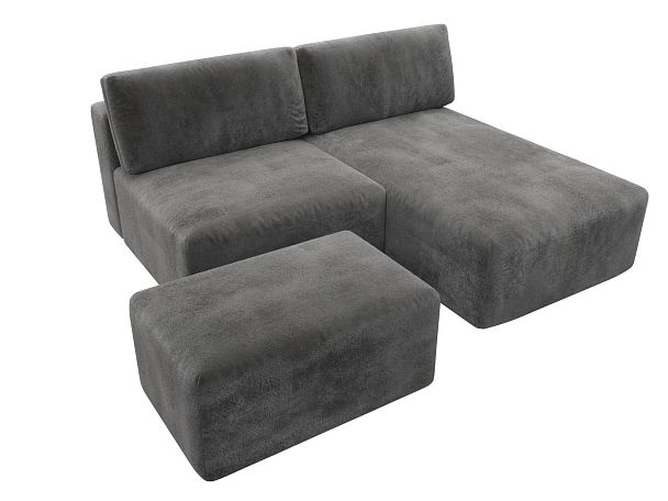 Диван угловой модульный с пуфом Лига-060 НПБ угол универсальный Велюр серый - Вид 6
