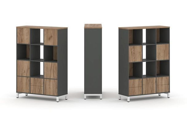 Стайл Проджект Набор стеллажа 2-х сторон., 4 яр. SN.NSD-431 Антрацит/Дуб Табак/Металл Белый 1121*400 - Вид 1