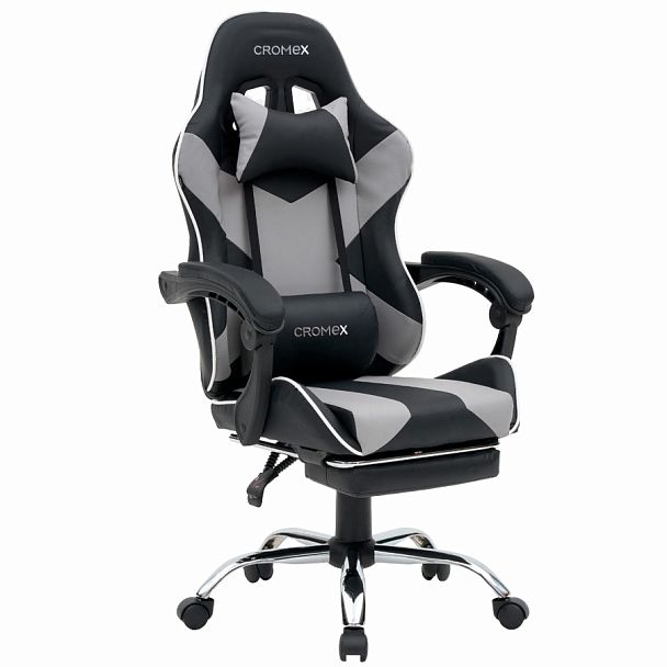 Кресло компьютерное CROMEX "Wave GM-145", вибромассаж, подножка, подушки, экокожа, черное/серое, 532956 - Вид 1