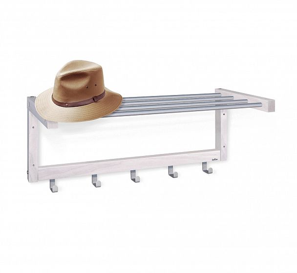 Вешалка деревянная Альберо SHT-WH4 настенная беленый/алюм.мет - Вид 1