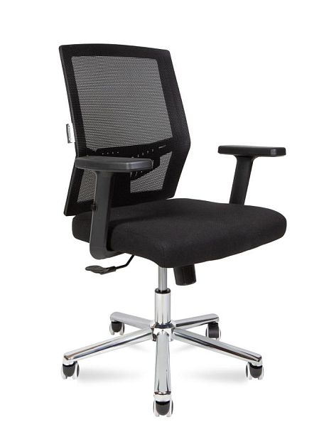 Кресло офисное / Торонто LB / база хром / черный пластик / черная сетка / черная ткань - Вид 1