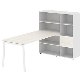 Стол-стеллаж ELRST 1217 Ясень Траун/Белый/Белый 2190х1250х1355 EDIS - Фото предпросмотра