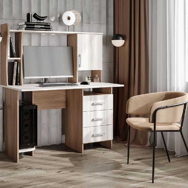 СТОЛ КОМПЬЮТЕРНЫЙ №5 (1,2х1,42х0,67) шимо темный/шимо светлый - Вид 3