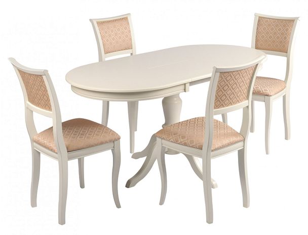 Обеденная группа стол Анфея 110(150)х75х76 Слоновая кость и 4 стула Камир Слоновая кость/Бежевый жаккард - Вид 1