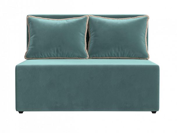 Диван прямой Лагуна (полностью велюр бирюзовый, кант велюр бежевый) - Вид 2