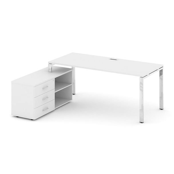 Style Project Direct Lux Стол письменный с греденцией левой M-SN-6P.SRG-016.M(L) Белый/Нержавеющая Сталь/Хром 1980*700*750 - Вид 1