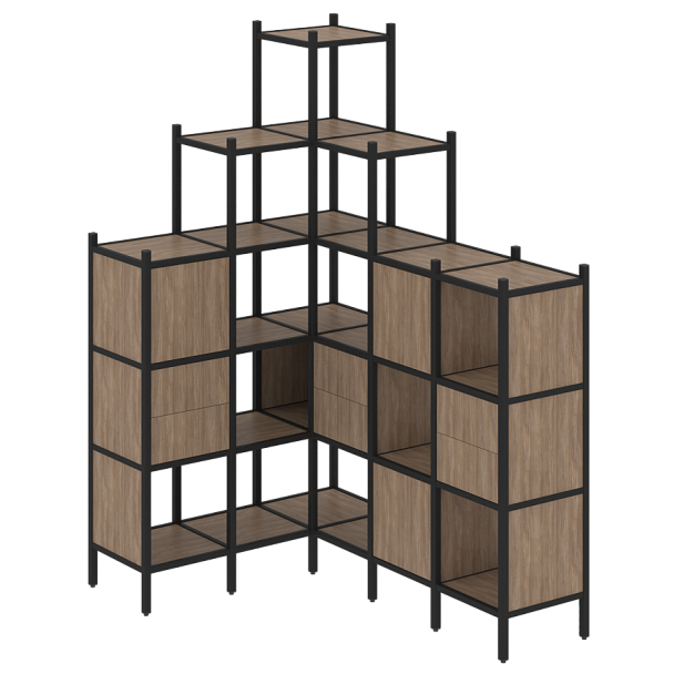 Loft Угловой внутренний стеллаж наборный VR.L-43 Дуб аризона/Чёрный металл 1278*1694*2280 - Вид 1