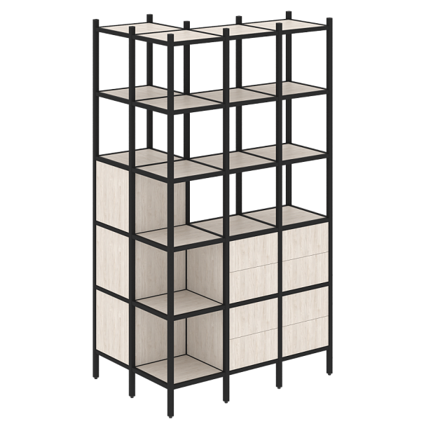 Loft Угловой внешний стеллаж наборный VR.L-54 Денвер светлый/Чёрный металл 862*1278*2280 - Вид 1