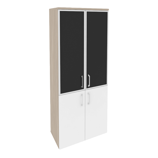 Onix Шкаф высокий широкий O.ST-1.2 R black Дуб аттик/Белый бриллиант/Стекло black 800*420*1977 - Вид 1