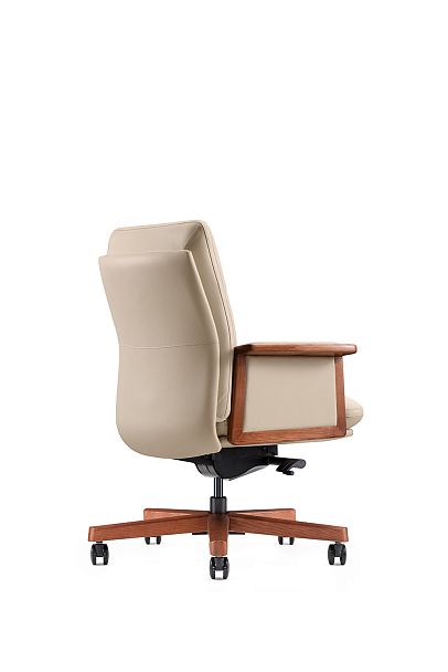 Кресло офисное Vivaldi ivory LB / бежевая кожа / деревянная крестовина - Вид 4