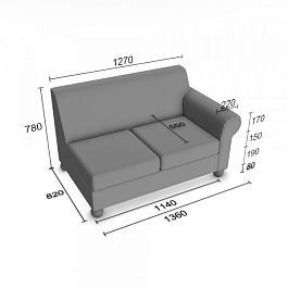 (bek-d2s1p) Диванная секция Бекер двойная с одним подлокотником - Фото предпросмотра