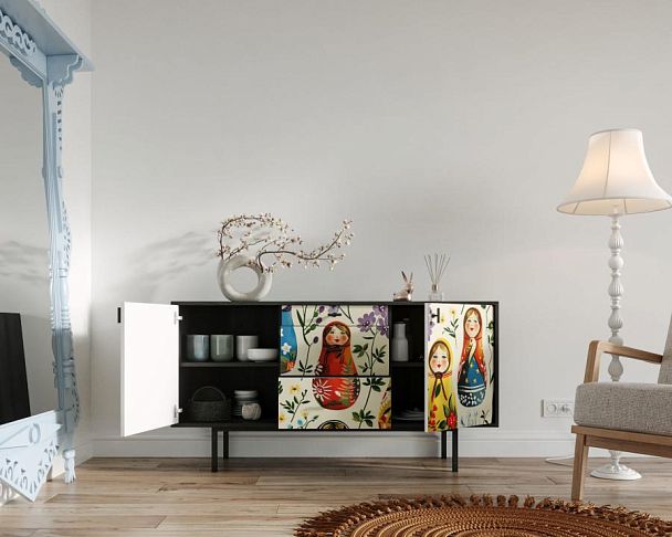 Комод две дверки и три ящика Emerson Матрешки арт EM08/Art04 - Вид 2